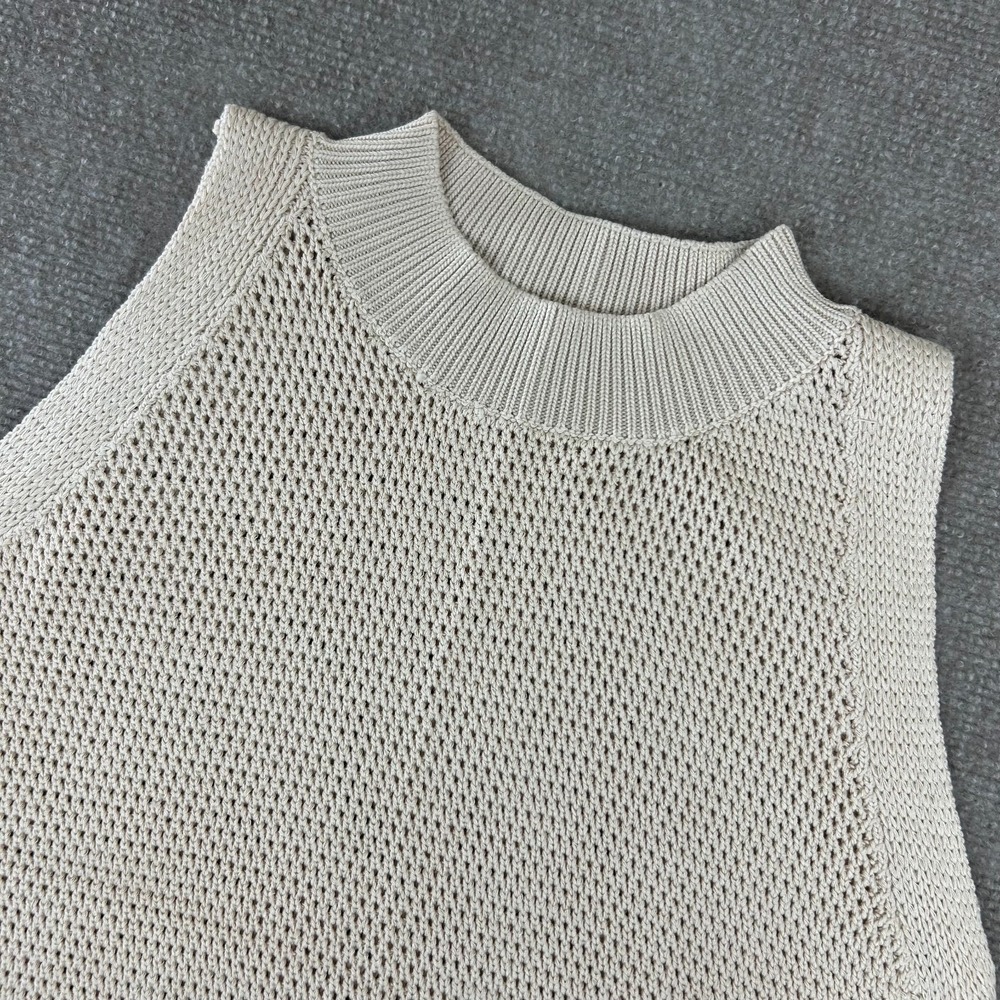 Commense Knit Hollow Tank Top Womens Medium Beige Stretch Regular Fit Ribbed